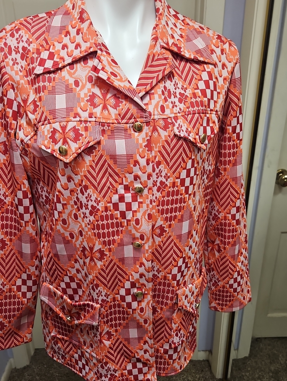 Vtg 70s Belted Blazer Jacket Rhapsody by Glazier Geometric Opt Art Top - Picture 4 of 11